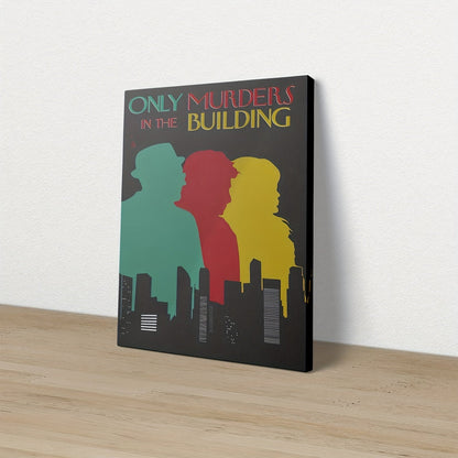 1pc Framed Canvas Painting - Only Murders in the Building Inspired Mystery Drama Decor - Dark Background with Green, Red, Yellow - Ready-to-Hang for Living Room, Office, Cafe - True Crime Fan Gift Idea - Framed Flat Canvas Wa SS69