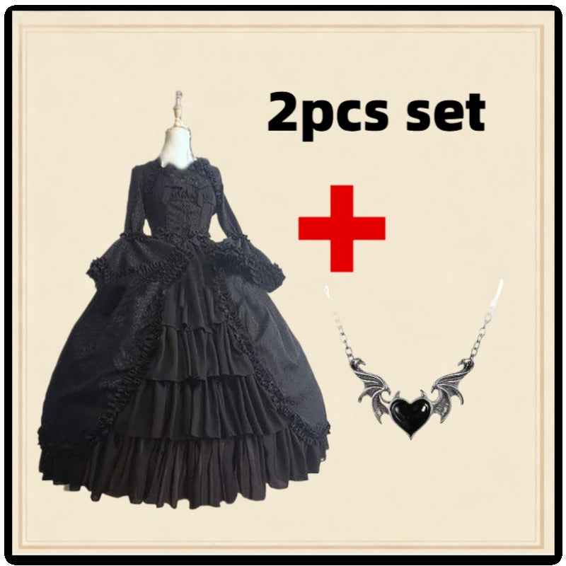 Medieval Victorian Steampunk Costume Dress Set - Square Neck Corset Bodice, Ruffled Lace-like Skirt & Waist Sash with Free Necklace - Renaissance Faire,, Themed Party Outfit for (Burgundy/Maroon)