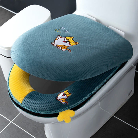 2pcs/3pcs Winter-Themed Toilet Seat Cover Set, Soft Plush Padded Covers, with Embroidered Cartoon Design, Easy to Clean, Portable, with Zipper Closure for All Seasons SS69