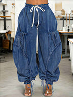 Womens Baggy Jeans Women'S Fashionable Drawstring Lace-up