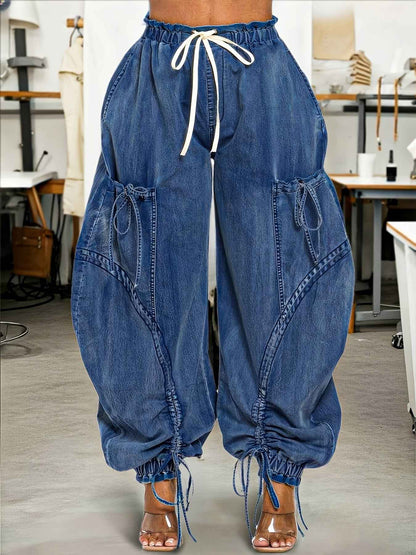 Womens Baggy Jeans Women'S Fashionable Drawstring Lace-up