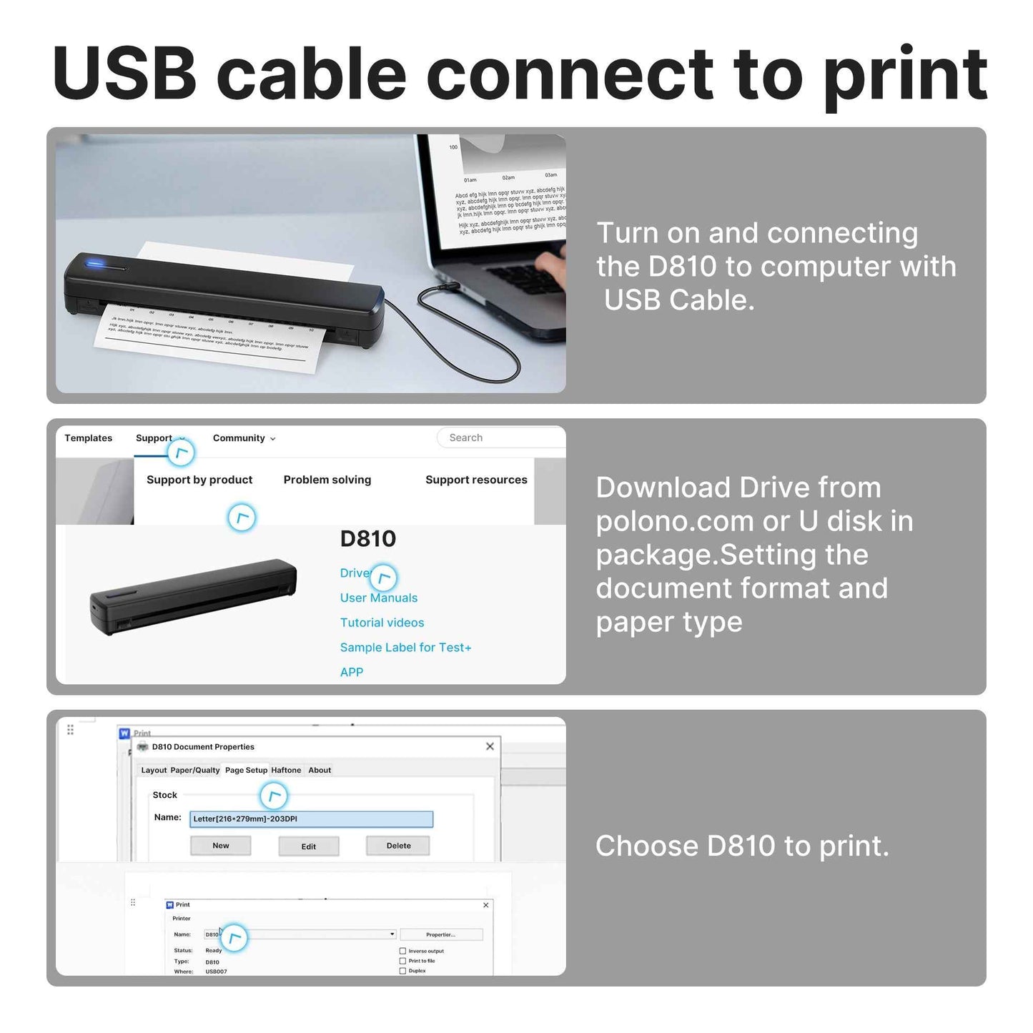 Portable Printer Wireless For Travel, Thermal Printer Inkless, Small Compact Printer Support Folding Paper/rolling/tattoo paper, Work With Laptop Phone And Pad