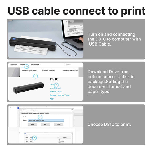 Portable Printer Wireless For Travel, Thermal Printer Inkless, Small Compact Printer Support Folding Paper/rolling/tattoo paper, Work With Laptop Phone And Pad