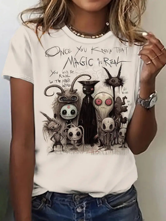 Women'S White Anime Gothic T-Shirt - Cute Kawaii Anime Characters & 