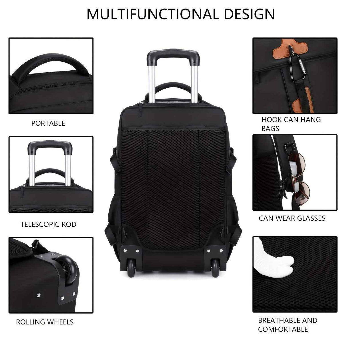 [Durable Laptop Backpack] Durable Rolling Laptop Backpack, 17-inch Travel Business Wheel Backpack | Men's and Women's Laptop Bookbag with Shoe Compartment