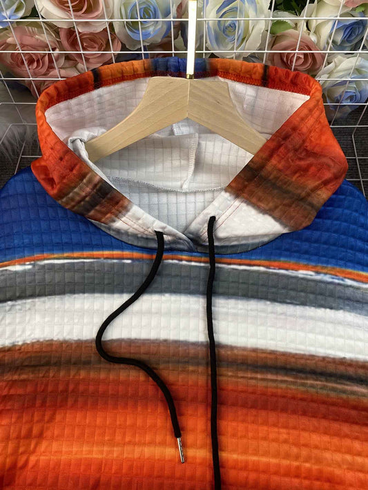 Plus Size - Women'S Plus Size Oversized Hoodie - Cozy Fall/Winter Sweatshirt with Drawstring Hood & Side Pockets, Blue/Orange/Red/Black/Gray Striped Pullover for Everyday & Formal Outfits - Casual Loose Fit Sweater, Sweater H
