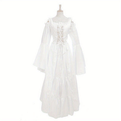 [Elegant Medieval Costume] Elegant Women's Medieval Two-Piece Costume - Renaissance Drama Outfit with Corset-like Bodice & Long Flowing Skirt | Halloween, Renaissance Faire, Themed Parties | Burgundy/White, Black/White, Green