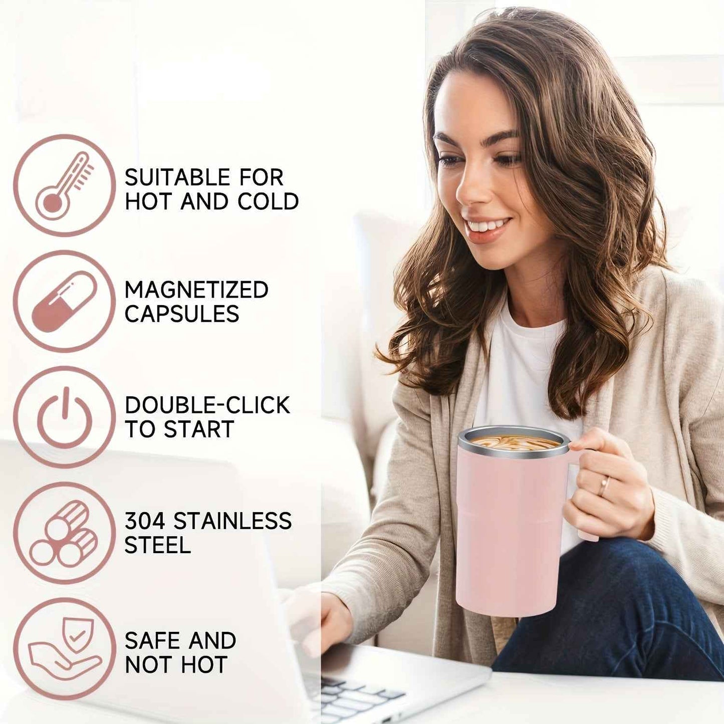 PANCERKA Self Stirring Mug, Auto Magnetic Coffee Mug with LED Display Temperature, Rechargeable Automatic Stirring Mug, 12oz Self Mixing Cup with Lid to Stir Coffee Mixed Milk at Desk Use
