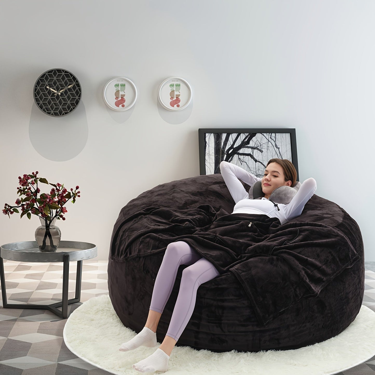 Bean Bag Chair(Give 3 Gifts:U-shape Pillow, Blanket Pillow, 6FT Carpet)Comfy Lazy Sofa Bed, Including 50 Pounds Of Filler, Large 6' Bean Bags With Memory Foam Filled, Large Beanbag Chairs Soft Sofa With Flannel Cover SS69
