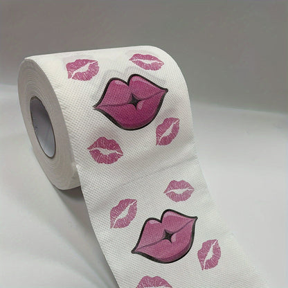 1pc Fun Red Lips Pattern Toilet Paper - 3-Ply, Bleach-Free Wood Pulp Roll for Home Cleaning & Unique Gift Idea SS69