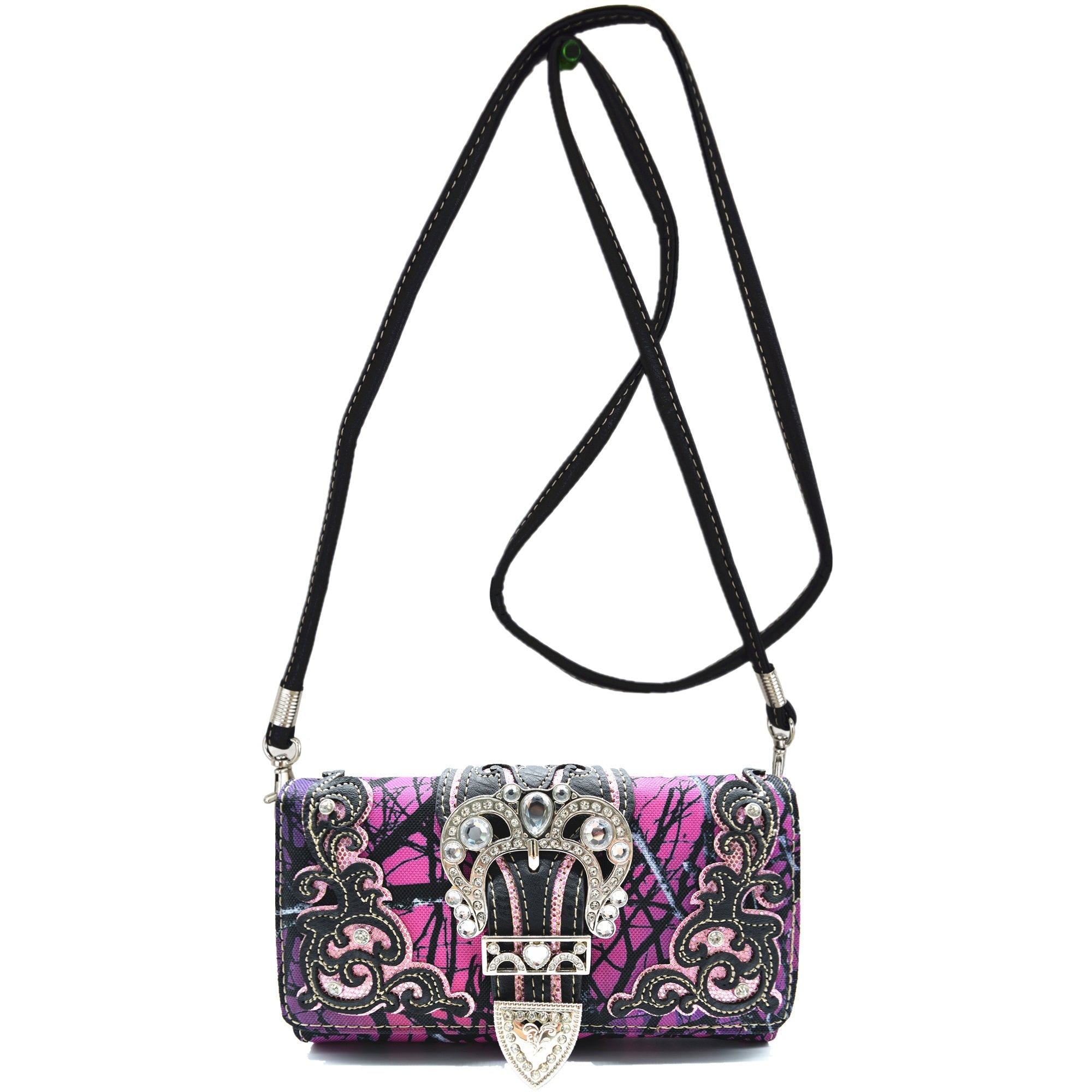 Camouflage Crown Buckle Western Style Purse Floral Shine Glow Country Handbag Women Shoulder Bag Crossbody Wallet Set SS69