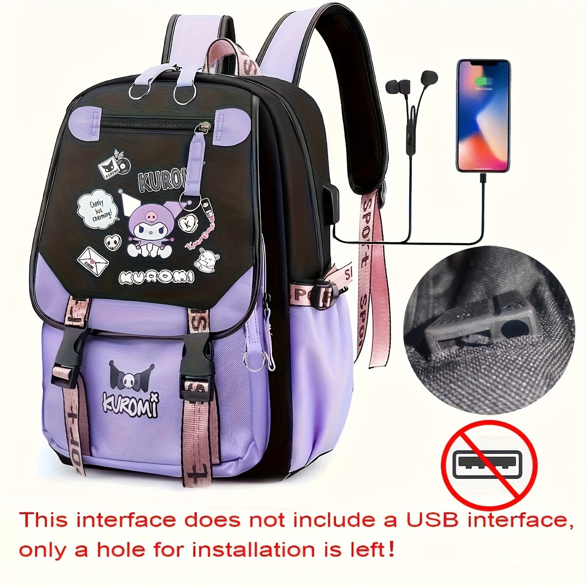 [Sanrio Licensed]Cute for kuromi School Bag for kuromi Backpack Suitable For Boys And Girls, Equipped With A USB Port, Comes Ultra-lightweight Outdoor Camping And Hiking Gear, Essential For Travel, Gift For Back To School Bac SS69