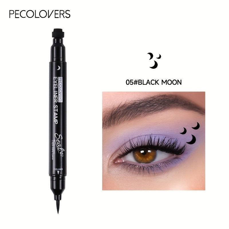 Black Liquid Eyeliner Pen | 1pc | 2-in-1 Double-Headed Moon Stamp Design | Quick Dry, Non-Smudge, Waterproof, Long-Lasting | Eye Makeup Cosmetic, Eye Makeup Essentials | Precision Eyeliner Application | Innovative Beauty Prod SS69 6.69 05