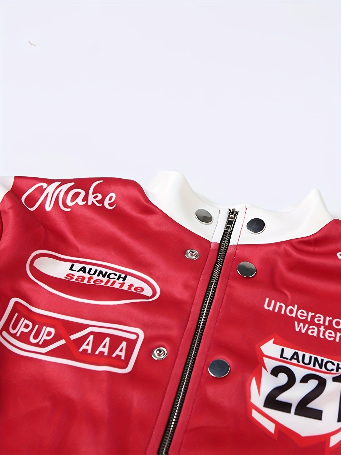 Women's Trendy Streetwear Letter Print Cropped Bomber Jacket - Red & White Casual Zip-Up with Graphic Design, Lightweight Polyester Blend for All Seasons, Fashion Forward Clothing | Trendy Casual Jacket | Polyester Blend Jack SS69