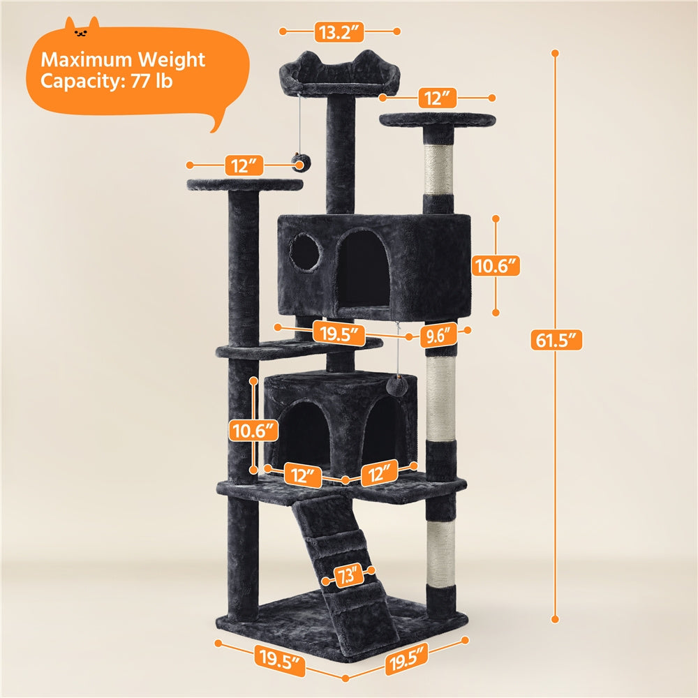 Costoffs Cat Tree 54in/70in/62in/80in/23.5in Cat Tower Condo with 2 Condos & 2 Dangling Balls & 3 Scratching Posts Large Cat House for for Kittens & Cats, Dark Gray/Light Gray/Beige/Black/Pink/Brown/Navy Blue/Green, Brown/W SS69