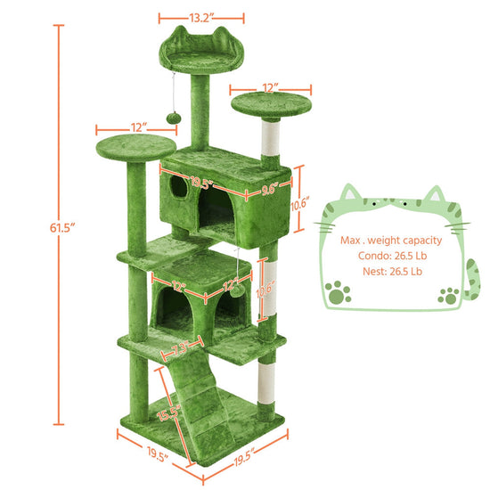Costoffs Cat Tree 54in/70in/62in/80in/23.5in Cat Tower Condo with 2 Condos & 2 Dangling Balls & 3 Scratching Posts Large Cat House for for Kittens & Cats, Dark Gray/Light Gray/Beige/Black/Pink/Brown/Navy Blue/Green, Brown/W SS69