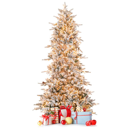 COSTWAY 6/7.5 FT Pre-Lit Artificial Christmas Tree, Snow-Flocked Hinged Xmas Tree w/ 715/1107 Branch Tips, Natural Pinecones, 210/350 Warm-White Incandescent Lights, Metal Stand, Xmas Holiday Office Home Decor SS69 178.69 7.5 FT