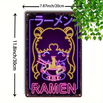 1pc Retro Japanese Ramen Girl Neon Sign - Contemporary Metal Wall Art, Multipurpose Decor for Bar, Cafe, Beach House & Backyard, No Electricity Needed, Easy Mounting, Anime Room Decor SS69 10.69 7.87x11.8inch