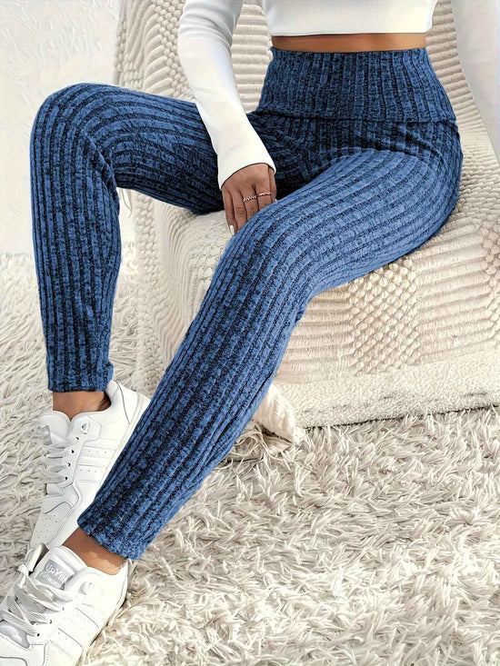 1pc Plus Size High Waist Solid Color Knit Leggings, Casual Stretchy Slimming Tights for Women, Polyester Knitted Fabric, Autumn/Winter Season