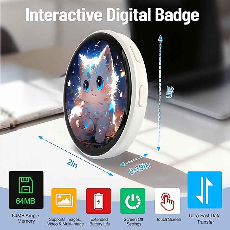 2026 New Electronic Badge with Display, Dynamic Touch, High Frame Rate, 600mAh Battery Life, 6.0 Bluetooth, USB Magnetic Charging, Anime Brooch & Digital Badge Compatible with Anime Fans to Wear On Occasions, Cosplay And Conc