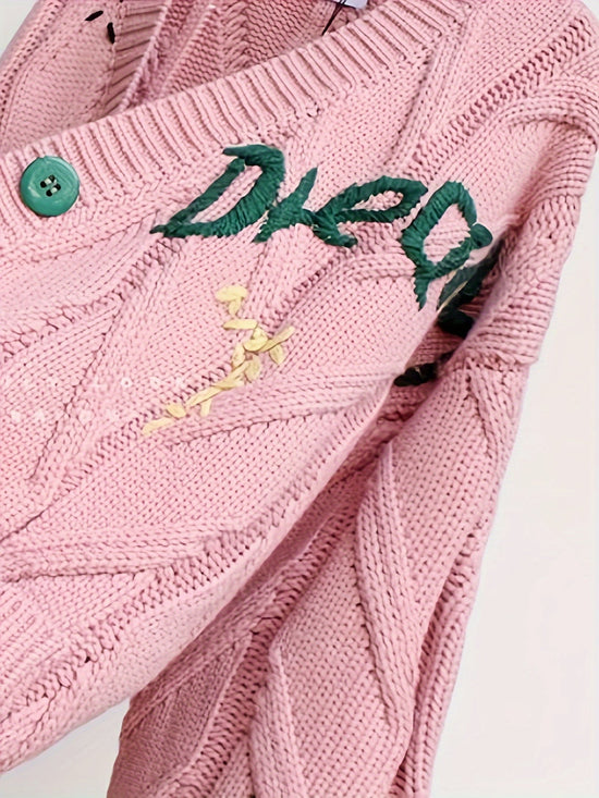 Fashionable Lazy Wind Embroidered Sweater Women's Autumn Winter 2024 New Letter Design Sense Loose Knit Sweater Jacket SS69