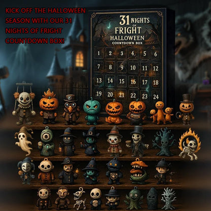 31 Nights of Fright Halloween Countdown Box with Figurines - Spooky Resin Advent Calendar, 2025 Gift Box with Hanging Charms & Mini Decorations, No Electricity Needed, Perfect for Halloween Party Favors, Halloween Decorations SS69