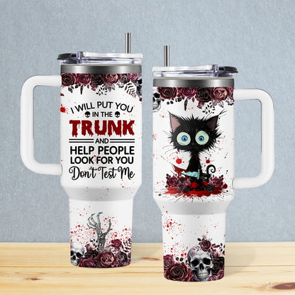 [Horror Cat Coffee Mug] Halloween Horror Cat Coffee Mug | 1pc Stainless Steel Insulated Cup 40oz with Lid & Straw, Large Capacity, White - Halloween Cat Cup SS69 22.69 40 Oz