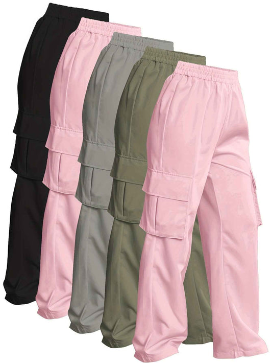 5-Pack Women'S Cargo Pants with Multiple Pockets - Elastic Waist Casual Outdoor Pants, Solid Color All-Season Trousers for Hiking, Travel & Daily Wear (Black, Pink, Grey, Olive Green), Cargo Pants Women, Hiking Pants Women, W