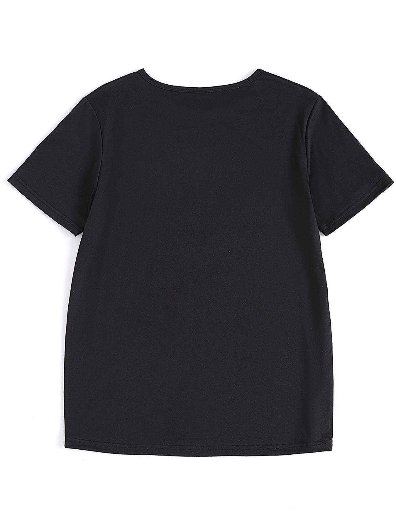 Women'S Gothic Style V-Neck T-Shirt with Alice in Wonderland Print - High-Quality Casual Short Sleeve Top, Floral Design, Perfect for Commuting & Gifting, Halloween & Christmas Horror Night Theme, Halloween Shirts SS69