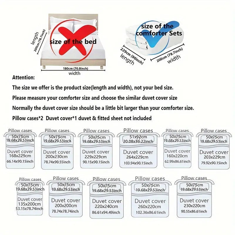 3pcs Soft & Breathable Duvet Cover Set - HD Black & White Letter Crown Print, Includes 1 Duvet Cover and 2 Pillowcases (No Insert) - Perfect for All Seasons SS69