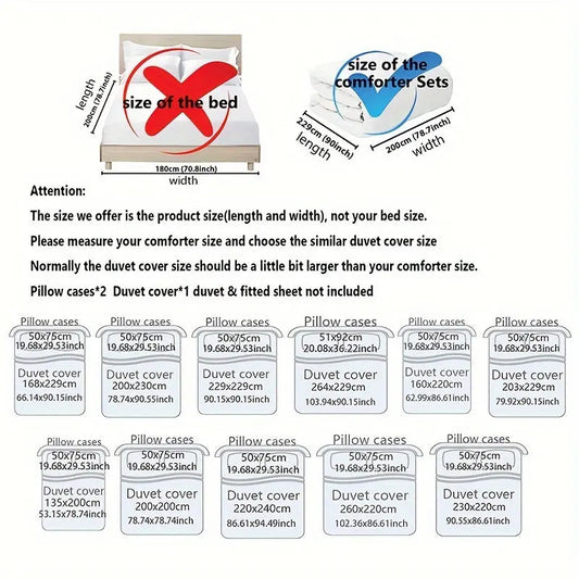 3pcs Soft & Breathable Duvet Cover Set - HD Black & White Letter Crown Print, Includes 1 Duvet Cover and 2 Pillowcases (No Insert) - Perfect for All Seasons SS69