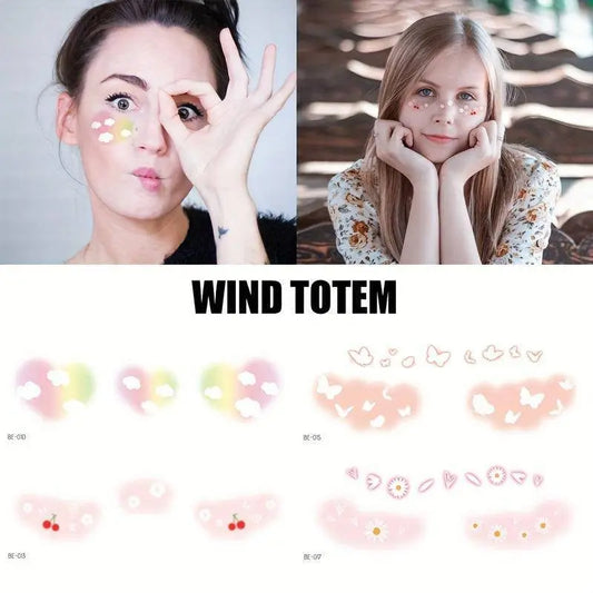 4 Pcs Set Colorful Cute Face Waterproof Tattoo Stickers Small Fresh And Sweet Girl Women Support Meeting Party Concert Decoration Body Art Fake Tattoo SS69