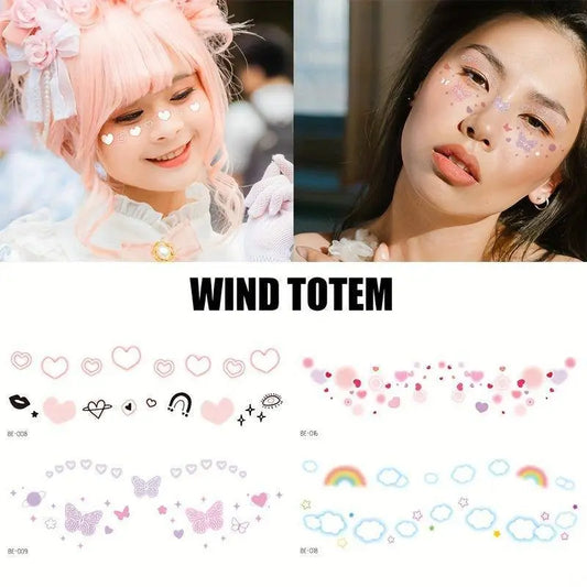 4 Pcs Set Colorful Cute Face Waterproof Tattoo Stickers Small Fresh And Sweet Girl Women Support Meeting Party Concert Decoration Body Art Fake Tattoo SS69