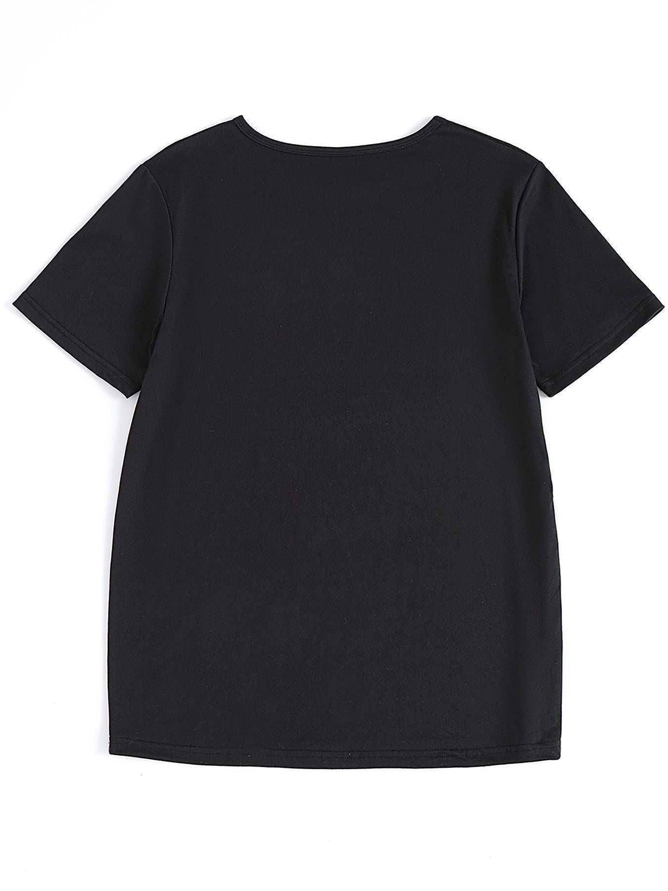 Women'S Gothic Style V-Neck T-Shirt with Alice in Wonderland Print - High-Quality Casual Short Sleeve Top, Floral Design, Perfect for Commuting & Gifting, Halloween & Christmas Horror Night Theme, Halloween Shirts SS69