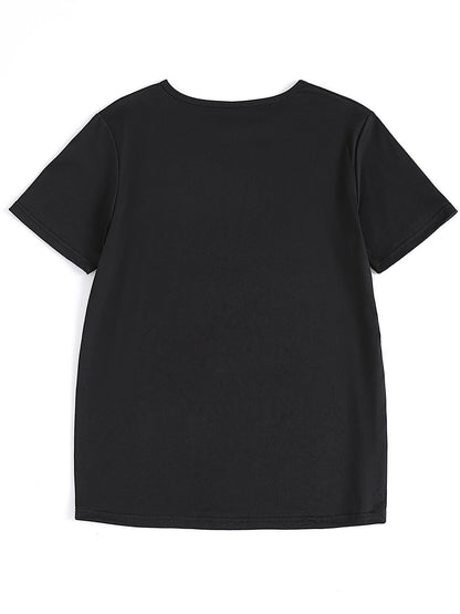 Women'S Gothic Style V-Neck T-Shirt with Alice in Wonderland Print - High-Quality Casual Short Sleeve Top, Floral Design, Perfect for Commuting & Gifting, Halloween & Christmas Horror Night Theme, Halloween Shirts SS69