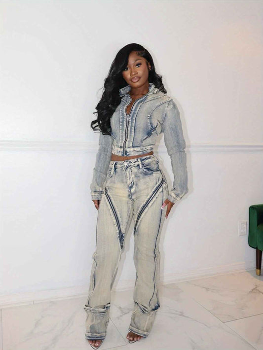 High-Waisted Wide-Leg Bell-Bottom Jeans - -Washed Vintage Blue Pants with Zipper Closure, Beltless Design & Relaxed Fit (No Belt Included) | Hand Washable Casual to Semi-Formal Wear, Spring/Fall Outfits ( West Style