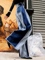 Women'S High Waisted Spliced Color Raw Edge Design Jeans - SS69 