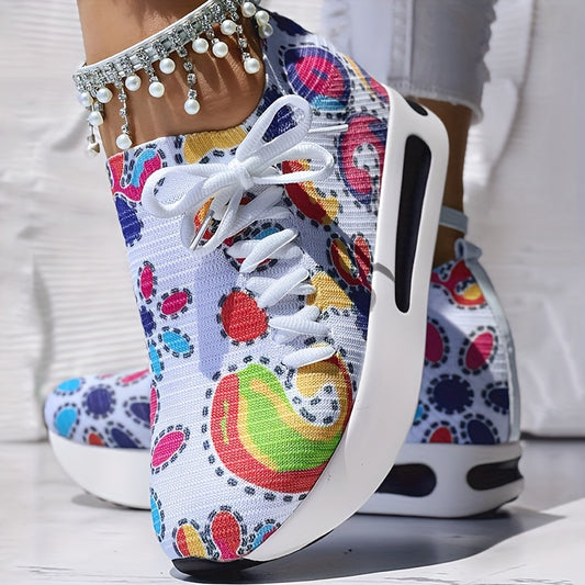 Fabric Upper Low Top Women's Fashion Sneakers, Casual Lace-up Printed Shoes, MD Sole, Fabric Lining, Random Print, All-Season - SS69