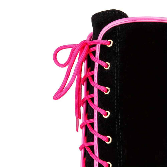 EROCALLI Women'S Gothic Y2K Platform Wedge Heel Knee-High Boots - Chunky Heel Lace-Up with Side Zipper, Faux Cover & Rubber Sole for Casual Party & Daily Wear, High Heel Boots, Party Footwear, Bold Fashion Statement, Durable