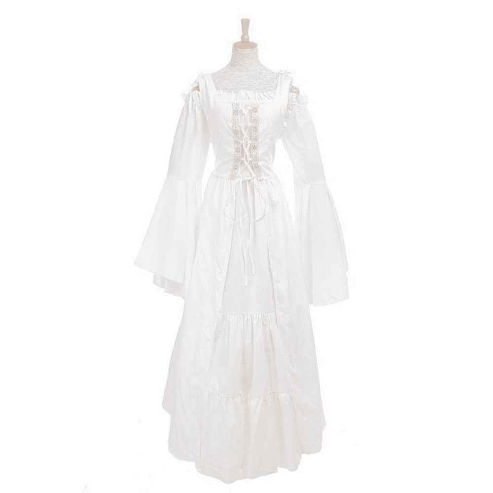 [Elegant Medieval Costume] Elegant Women's Medieval Two-Piece Costume - Renaissance Drama Outfit with Corset-like Bodice & Long Flowing Skirt | Halloween, Renaissance Faire, Themed Parties | Burgundy/White, Black/White, Green