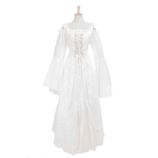 [Elegant Medieval Costume] Elegant Women's Medieval Two-Piece Costume - Renaissance Drama Outfit with Corset-like Bodice & Long Flowing Skirt | Halloween, Renaissance Faire, Themed Parties | Burgundy/White, Black/White, Green