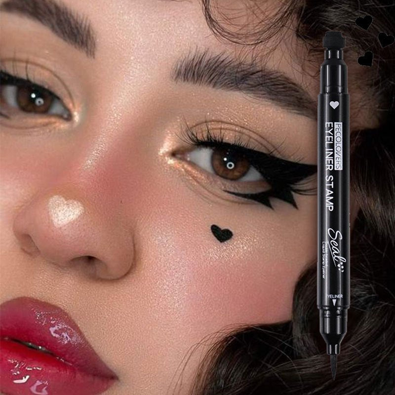 PECOLOVERS 2-in-1 Black Liquid Eyeliner Stamp Pen, Waterproof Quick Dry Love Heart Design, Cosmetic Makeup Tool SS69