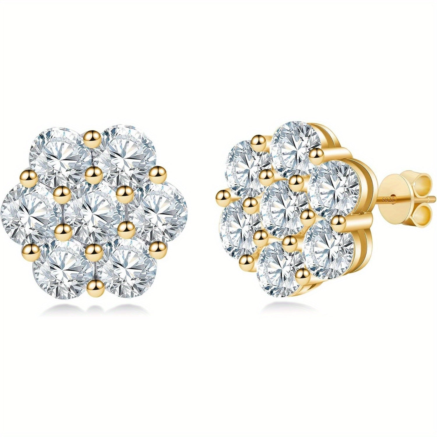 Moissanite Earrings, 4.2 Carat D Color VVS1 Flower Cut Diamond Moissanite Earrings, 925 Sterling Silvery Earrings, 18K White Gold Plated Fine Jewelry Earrings SS69 1927.69 Yellow / 4.2ct*2