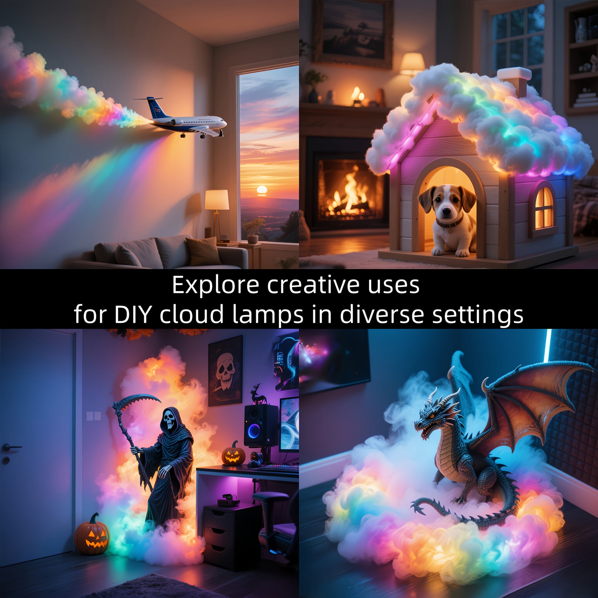 1pc BINDLAN DIY Cloud Lamp with RGBIC Music Sync & Thunder Cloud Effects, Adjustable Shape USB-Powered Mood Light for Bedroom Decor, Gaming Ambiance, TV Backlight - 3.3ft-9.9ft Options, Remote Control, Wireless/Infrared, Dimm SS69