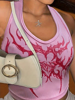 1pc Women'S Sexy Polyester Round Neck Tank Top, Spring/Summer/Autumn Casual Sleeveless Knitted Vest with Graphic Print Design SS69