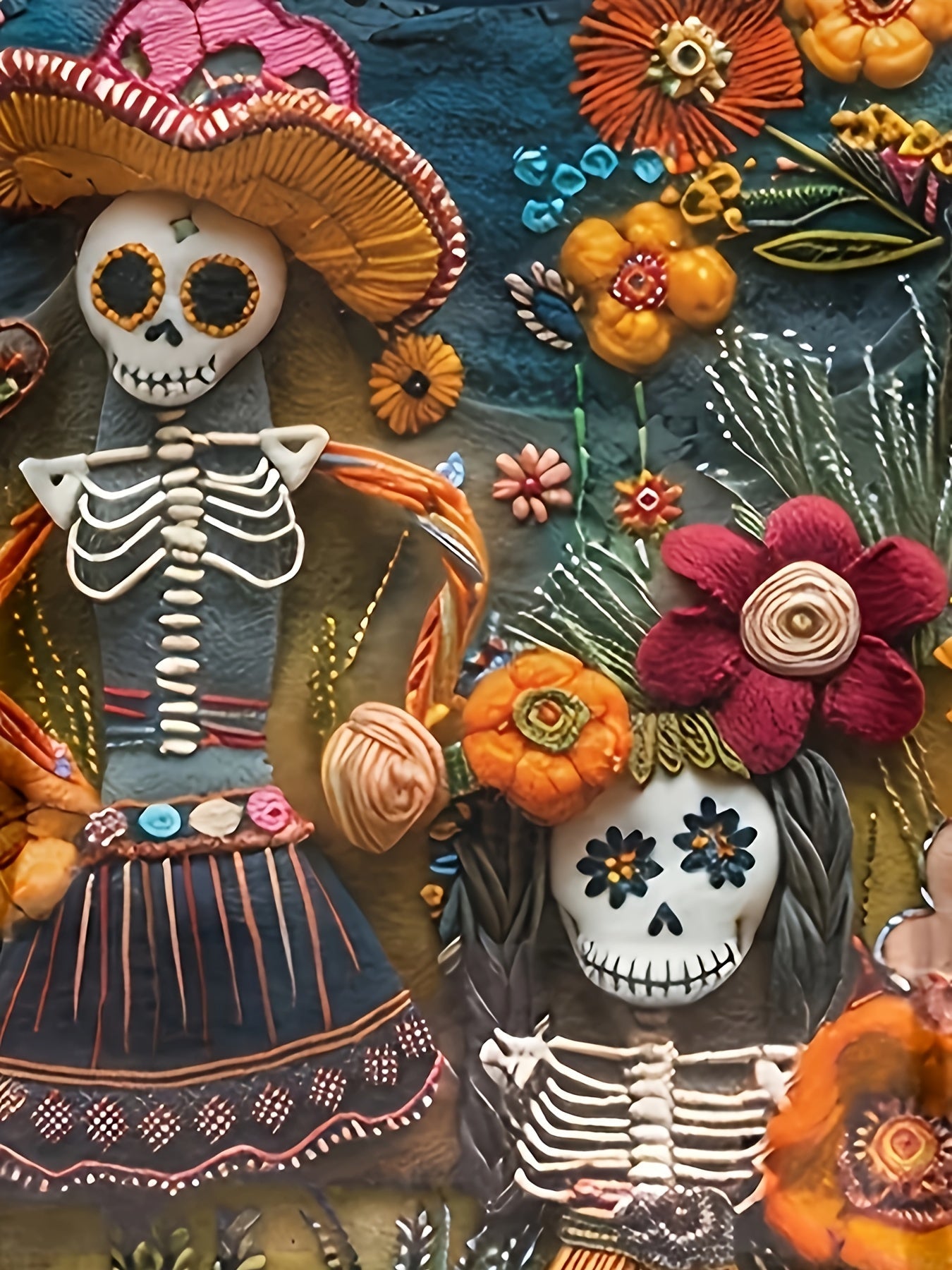 Women'S Halloween Sweatshirt - Mexican Day of the Dead Pullover with Floral & Skeleton Designs in Orange/Red/Blue/Purple/ - Cozy Fall Party Outfit for Halloween, Dia de los Muertos, Casual Attire - Year-Round Casual Sweater, SS69