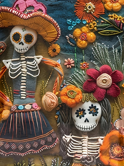 Women'S Halloween Sweatshirt - Mexican Day of the Dead Pullover with Floral & Skeleton Designs in Orange/Red/Blue/Purple/ - Cozy Fall Party Outfit for Halloween, Dia de los Muertos, Casual Attire - Year-Round Casual Sweater, SS69