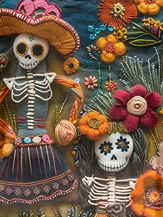 Women'S Halloween Sweatshirt - Mexican Day of the Dead Pullover with Floral & Skeleton Designs in Orange/Red/Blue/Purple/ - Cozy Fall Party Outfit for Halloween, Dia de los Muertos, Casual Attire - Year-Round Casual Sweater, SS69