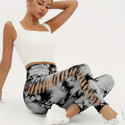 Seamless Lady Tie-Dye Yoga Pants, Side Hollow Butt Lift Workout Fitness Tights, Jogging Sports Leggings, Gym Clothing - SS69