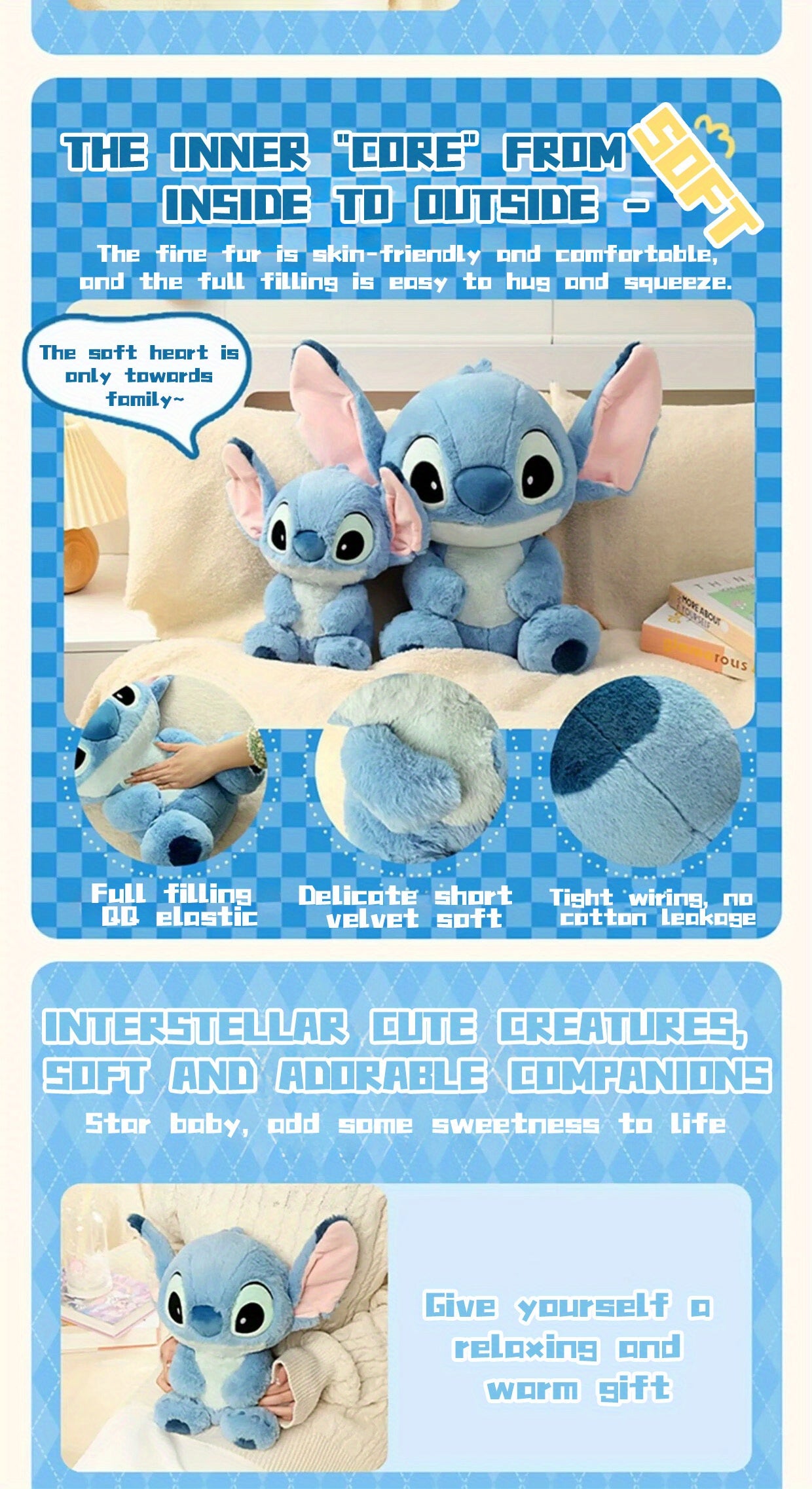 Miniso Disney Stitch Sitting Doll Plush Doll Disney Basic Series Medium Sitting Doll Kawaii Home Bedroom Sofa Accessories Collectible Dolls Gift Ornament Party Favors